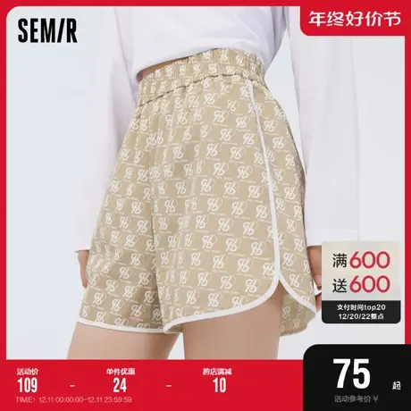 [商场同款]森马休闲裤女老花复古2023春季新款宽松网眼满印短裤潮商品大图