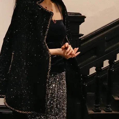 粗花毛呢小香风外套女2023秋冬新款高级感加厚羊毛外套上衣中长款商品大图