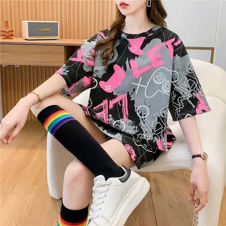 中长款大码2024年新款夏ins潮短袖t恤女宽松设计感小众夏季上衣图片