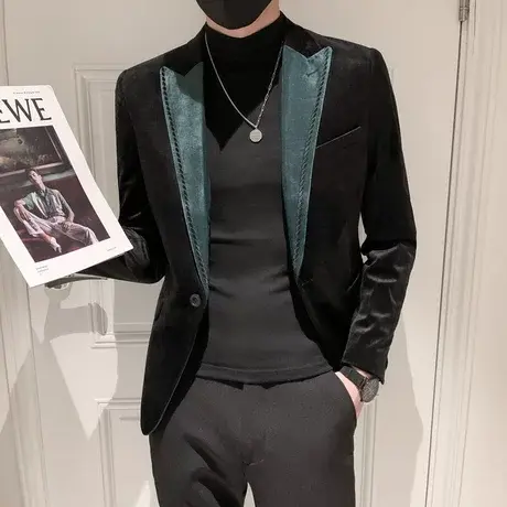 秋冬男西服上衣小西装外套单西修身拼色网红潮牌休闲潮流ins夹克商品大图