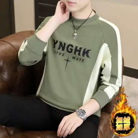 卫衣男士秋冬季加绒加厚长袖t恤秋装上衣宽松圆领无帽春秋打底衫商品大图