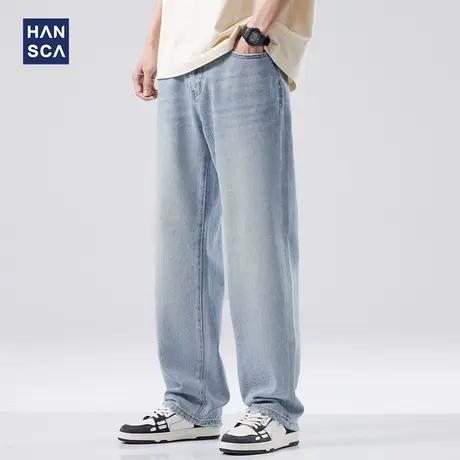 hansca宽松潮牌直筒牛仔裤男春季新款美式复古水洗做旧休闲长裤子商品大图