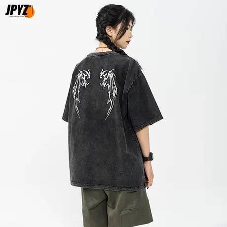 短袖t恤男潮牌夏季国潮新款纯棉半袖男士水洗体恤宽松情侣款衣服T商品大图