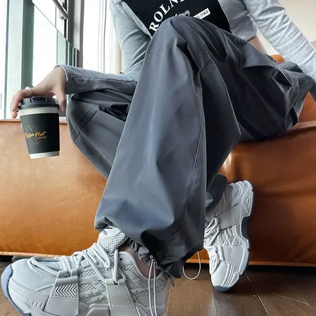 美式工装裤女春夏薄款2024新款高腰阔腿宽松束脚休闲直筒运动裤子商品大图