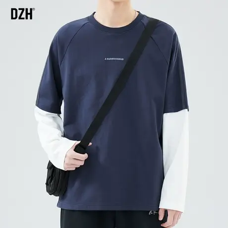 男士假两件长袖t恤男圆领潮牌休闲内搭打底衫2024新款卫衣春秋季商品大图