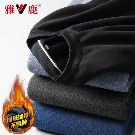 雅鹿圆领卫衣男2022新款春秋季纯色宽松运动男款套头长袖加绒上衣商品大图