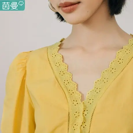 茵曼旗舰店衬衣女2024年夏季新款气质V领白衬衫法式小众别致上衣图片