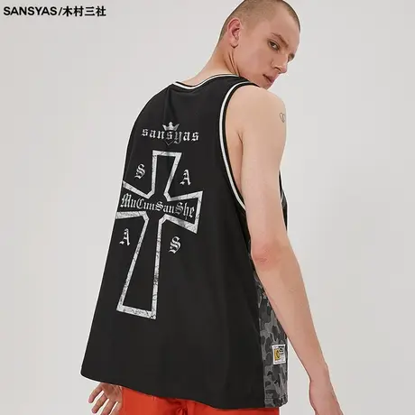 木村三社别致马甲背心网红男士篮球运动圆领夏季爆款无袖短袖图片