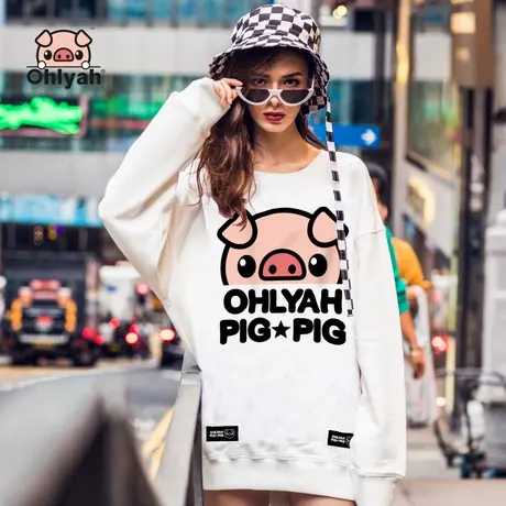 Ohlyah秋季卫衣女韩版宽松大印花慵懒风潮牌ins圆领大码班服定制商品大图