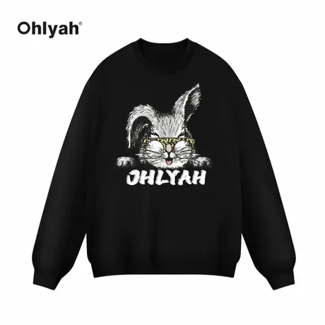 Ohlyah卫衣女2023春秋季圆领新款宽松潮牌bf慵懒风遮屁股长袖上衣商品大图