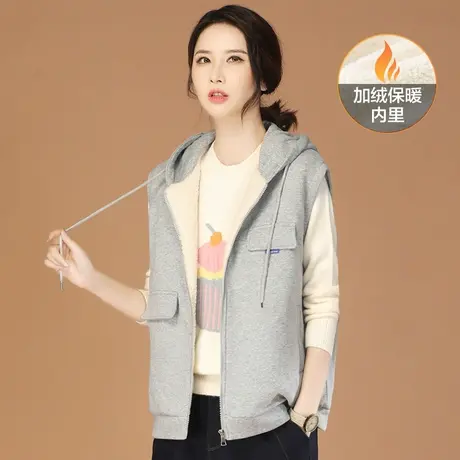 韩潮袭人连帽灰色无袖加绒加厚马夹女2023冬新款休闲百搭马甲外套图片