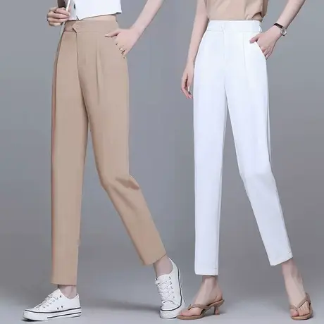 高腰西装裤女春秋黑色裤子2023新款小个子小脚西裤直筒烟管裤九分图片