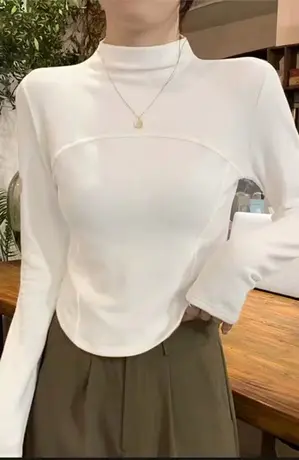 双面德绒打底衫女内搭秋冬2023年新款半高领加绒加厚洋气白色上衣图片