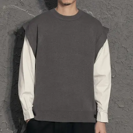 假两件落肩黑色毛衣男韩版潮流个性冬季ins港风线衣排扣针织衫男商品大图