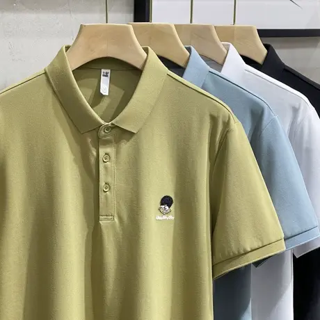 男装夏季新款珠地棉polo衫男短袖翻领时尚趣味刺绣带领半袖t恤男商品大图