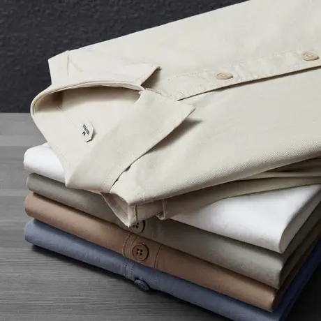 秋冬季衬衫男长袖设计感净色宽松纯棉衬衣日系小工装韩版潮流外套商品大图