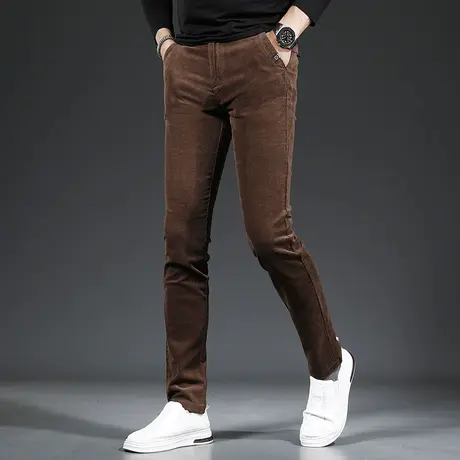 秋冬季灯芯绒休闲裤男士驼色小脚长裤韩版潮流弹力修身直筒男裤子商品大图