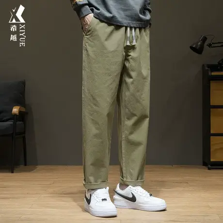 希越复古卡其色休闲裤男士秋冬纹理直筒裤宽松大码胖子280斤裤子商品大图
