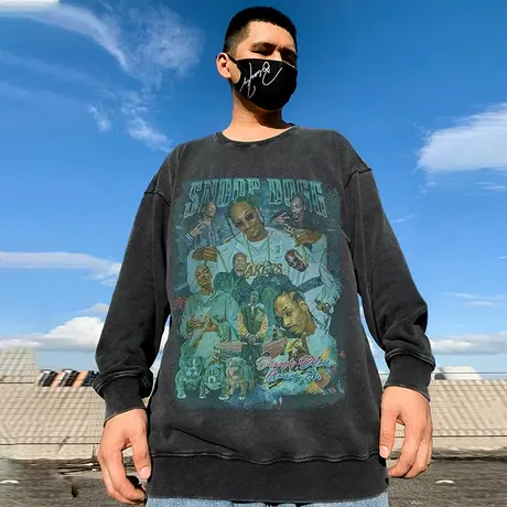 oversize美式复古圆领卫衣男潮牌ins潮流大码男装初秋季重磅无帽商品大图