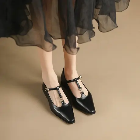 单鞋2023年夏季新款穆勒鞋一字带扣带百搭小众设计感平底凉鞋单鞋商品大图