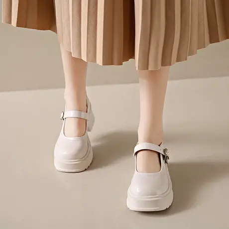 小皮鞋女厚底松糕乐福鞋2023秋季新款复古粗跟圆头浅口软妹风单鞋图片