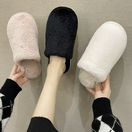 家居棉拖鞋女冬季北欧简约家用室内保暖防滑软底毛绒拖鞋2023新款商品大图