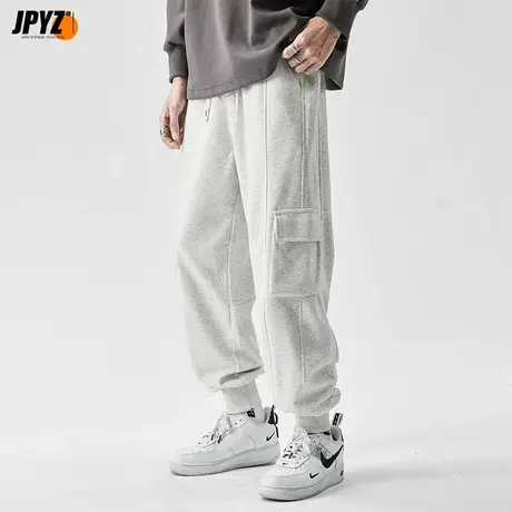 卫裤男潮牌灰色潮流束脚运动秋冬宽松休闲加绒裤子日系口袋工装裤商品大图