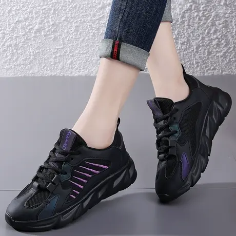 鞋子女2023春季新款显脚小老爹鞋潮ins超火运动鞋全黑色百搭女鞋图片