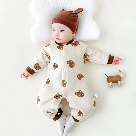 新生婴儿儿衣服加厚夹层连体衣初生宝宝秋冬季套装长袖保暖棉哈衣图片