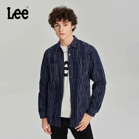 Lee101+舒适版镭射不规则条纹印花男牛仔衬衫蓝色LMT0068873-3904图片
