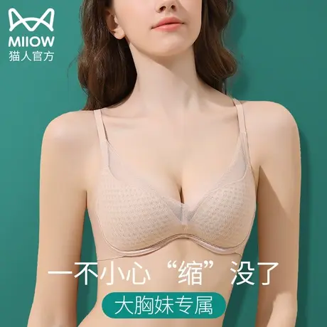 猫人大胸显小胸内衣女薄款夏季胖mm大码收副乳防下垂无痕聚拢文胸商品大图