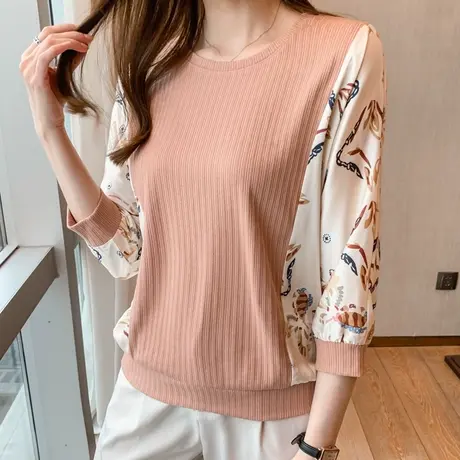 别致漂亮上衣2023年新款七分袖雪纺衫女春秋宽松洋气高端打底小衫商品大图