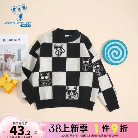 DX真维斯男童格纹提花潮流毛衣 冬季 宽松厚款圆领线衫男商品大图