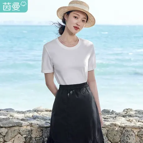 【线下同款】茵曼休闲简约T恤2023夏季女装新款纯色圆领宽松上衣图片