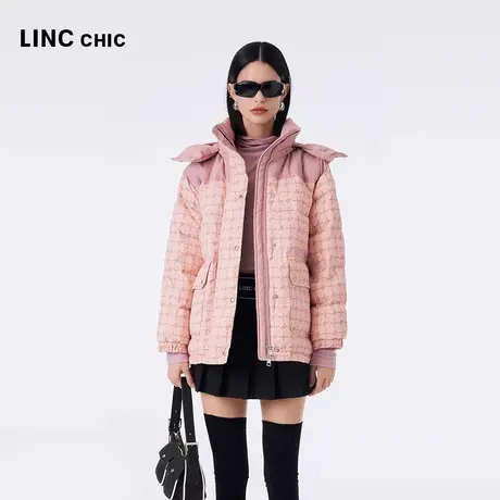 LINCCHIC金羽杰羽绒服女2023秋冬新品复古立领连帽直筒短款面包服商品大图