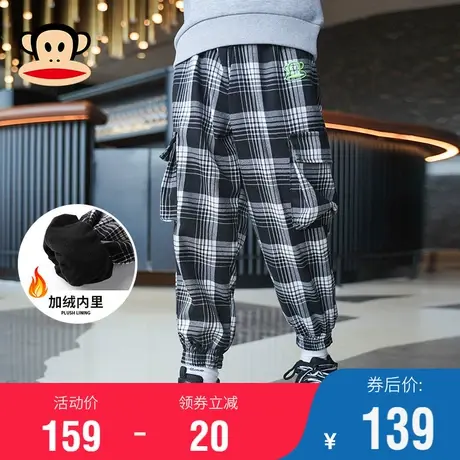 大嘴猴童装男童格子长裤2022冬款中大童儿童运动休闲加绒保暖裤子商品大图