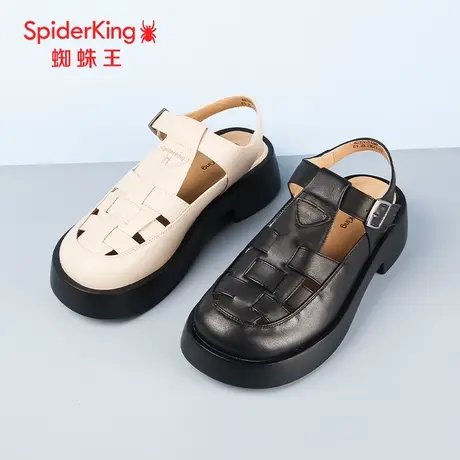 蜘蛛王断码清仓正品凉鞋女真皮2024夏商场新款罗马风编织厚底后空图片