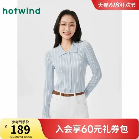 热风打底衫2025年春季新款女士轻薄竖条针织衫蓝白条纹打底上衣商品大图