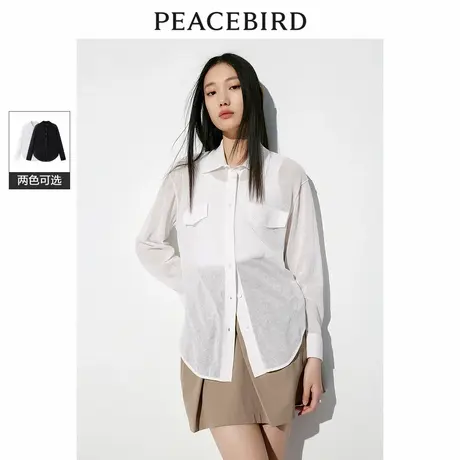 太平鸟女士棉麻长袖衬衫夏季侧边高开衩设计多穿时尚衬衣图片