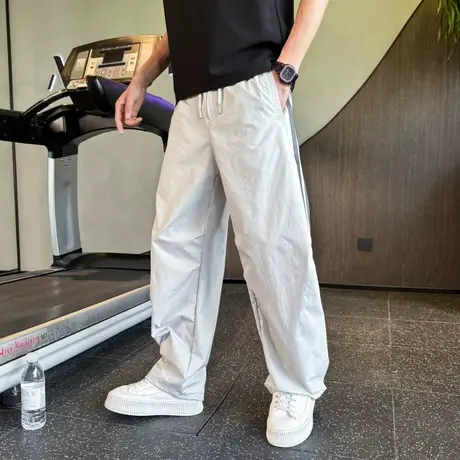 2025休闲裤夏季薄款潮牌宽松直筒长裤潮流个性弯刀裤条纹运动裤商品大图