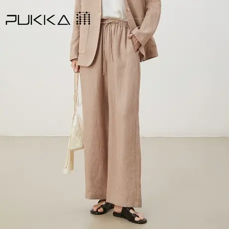 蒲PUKKA 原创设计女装2023春夏新品亚麻休闲文艺法式全橡筋直筒裤图片