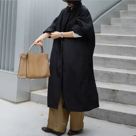 纯诗曼春秋新款一排扣工装风衣女过膝长款后开叉时尚休闲大衣外套商品大图