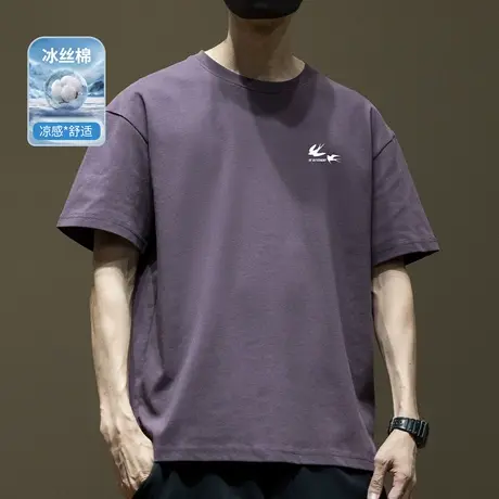 冰丝棉印花短袖T恤男2025夏季新款宽松大码男士胖子落肩袖体恤衫商品大图
