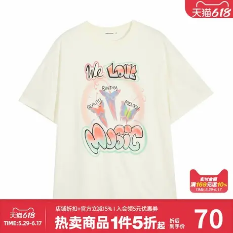 美特斯邦威T恤女夏季新款宽松大图案多巴胺彩色印花短袖T恤图片