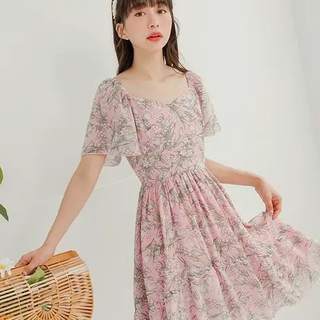 桔熊夏季韩版浪漫桃心领碎花荷叶收腰连衣裙子女神大码DA9348商品大图