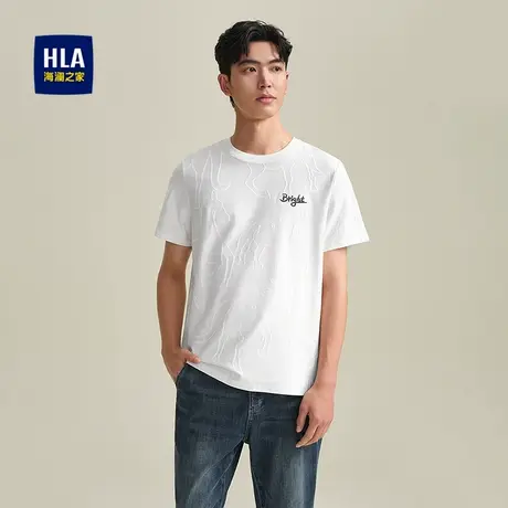 HLA/海澜之家圆领短袖T恤2025夏季新提花绣花质感时尚舒适上衣男商品大图
