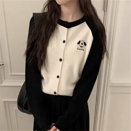 早秋女装2024春秋新款设计感短款针织开衫外套女外穿洋气上衣外搭商品大图