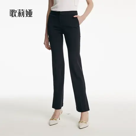 歌莉娅醋酸弹力微喇叭裤女秋季新品黑色通勤简约长裤子1B7L1D040图片