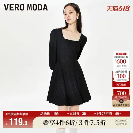 Vero Moda奥莱连衣裙子秋冬清仓方领泡泡袖高腰纯色印花裙女流行图片