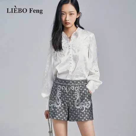 裂帛LIEBOFeng原创设计2023年秋复古刺绣OL通勤高腰小个子短裤女图片
